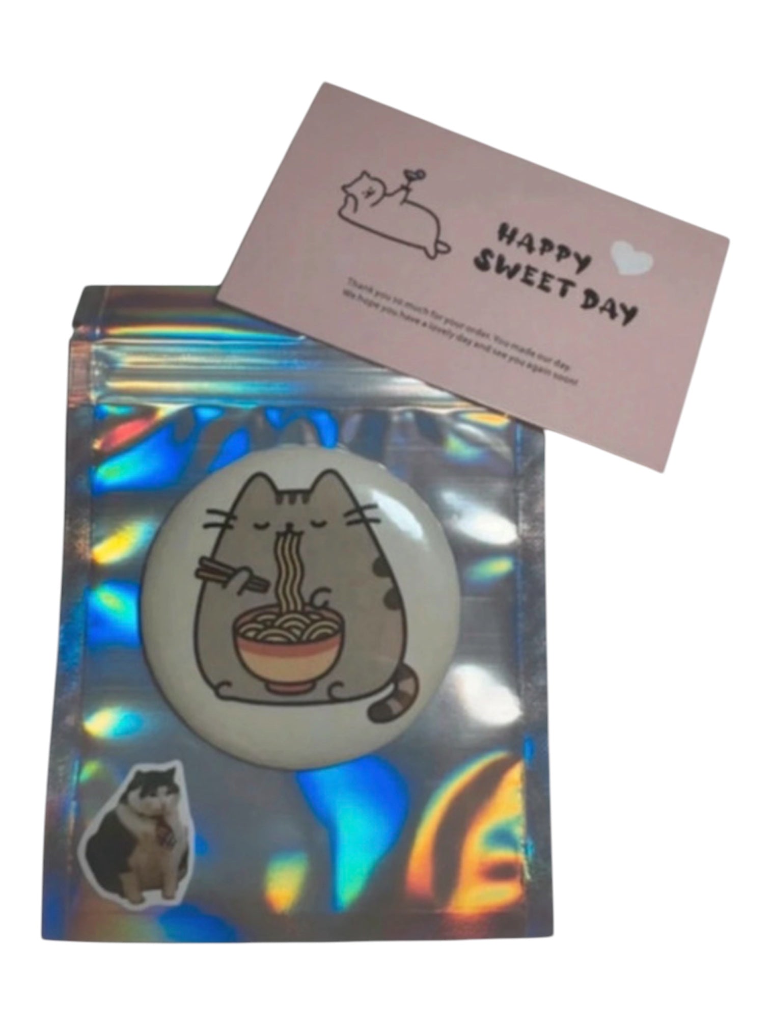 Pusheen Jedzący Ramen | Przypinka 58 mm