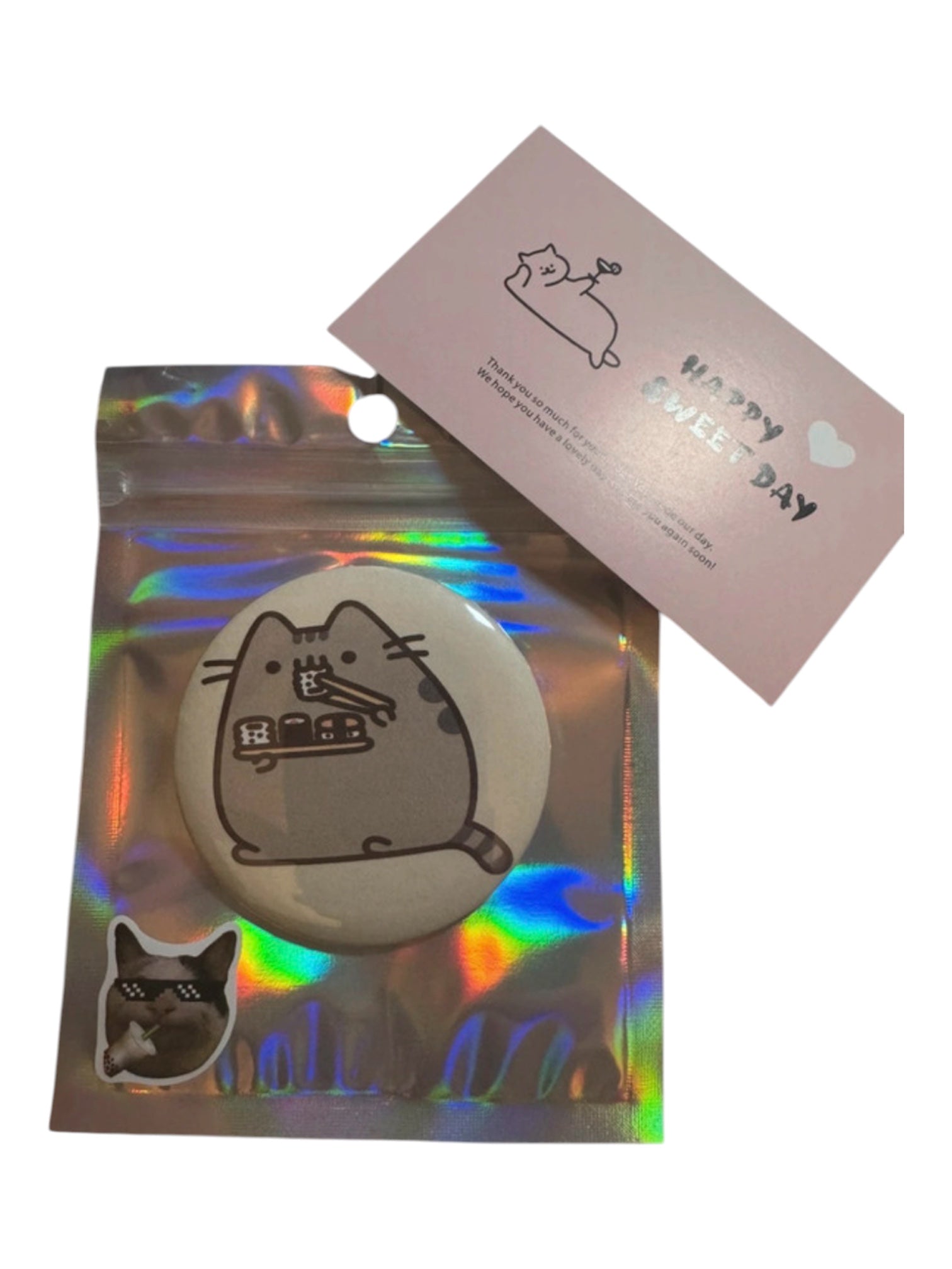 Pusheen Jedzący Sushi | Przypinka 58 mm